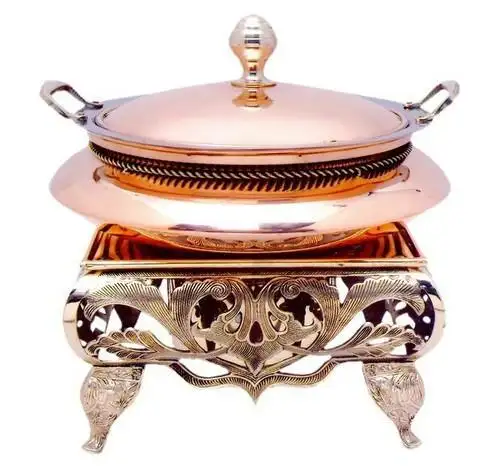 Plato de Chafing de cobre para Buffet, equipamiento de comida para banquetes y hoteles con diseño antiguo, chapado de cobre metálico brillante hecho a mano