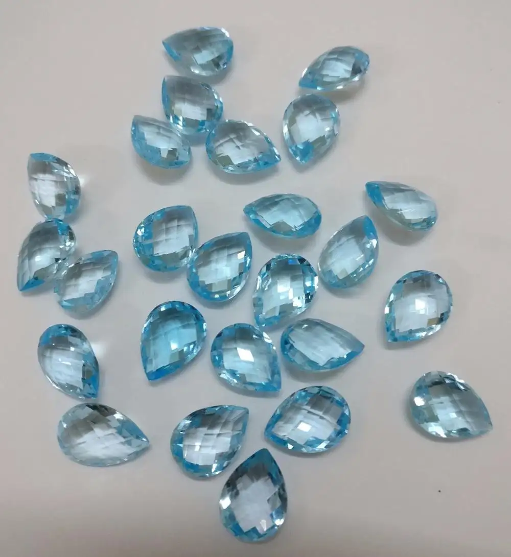 NATURAL de piedras preciosas de topacio azul en forma de pera ambos lados CHEKAR piedras de corte