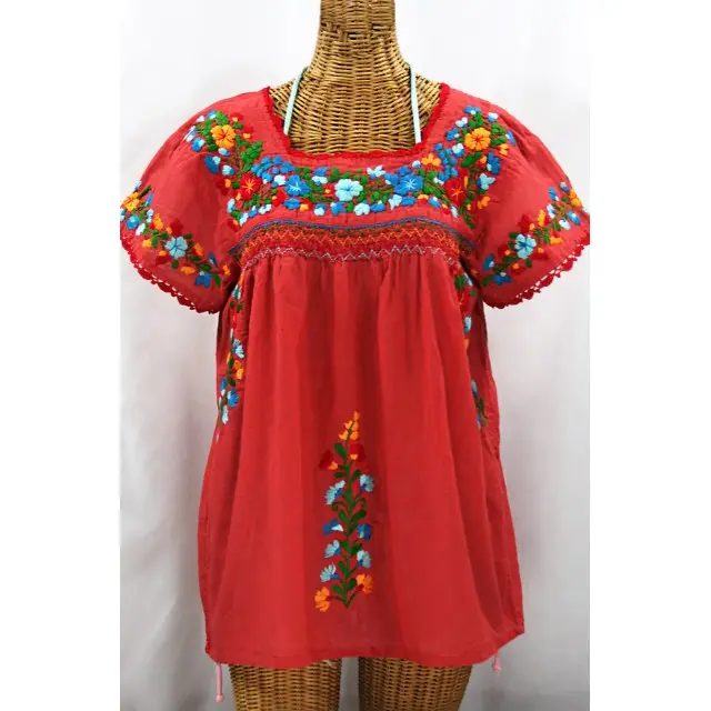 Chemisier mexicain brodé à la main pour femmes, blouse, top, manches mi-longues, printemps