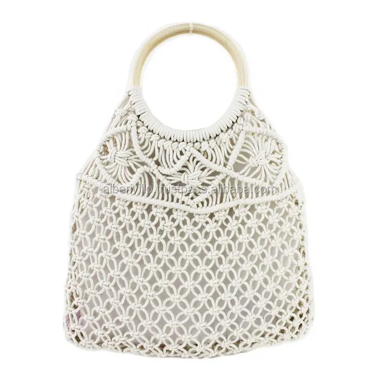 Borsa da donna in corda di cotone fatta a mano semplice borsa a mano in macramè in corda di cotone morbido intrecciato a mano Vintage nuovo stile grossista