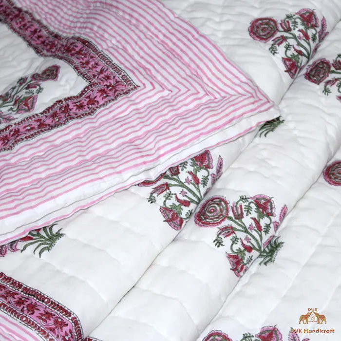 Edredón de algodón con estampado bohemio, cosido a mano, suave, algodón, tamaño Queen, Jaipuri