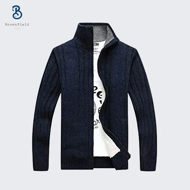 Casual Man's Soft Cotton Rib Turtleneck Knit Zipper Up Comfortable Sweater Bangladesh Factory