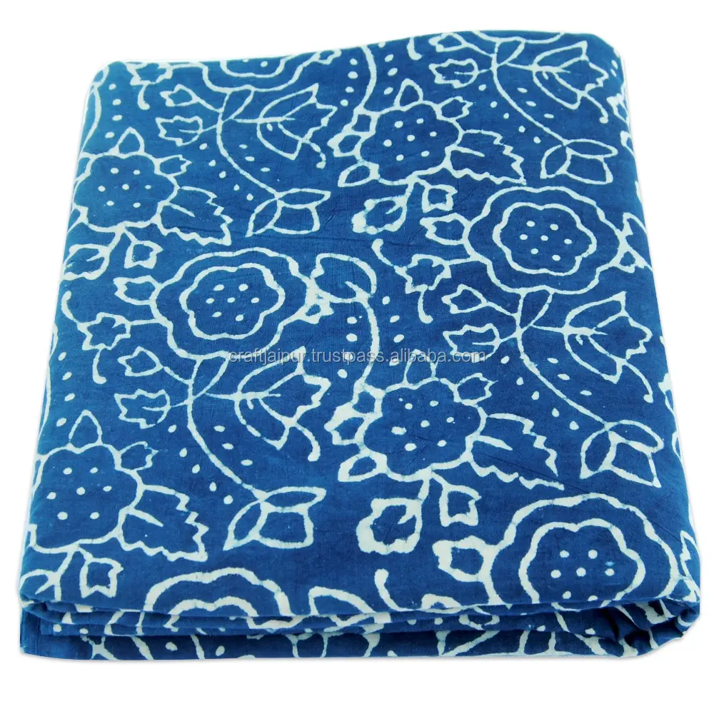 Indigo bleu main bloc imprimé coton robe tissu Sangageri impression vêtement matériel popeline forte demande tissu Durable en gros