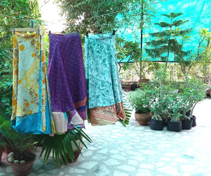 Tasarımcı hint Vintage 2 katmanlı sihirli Hippi Sari ipek saran etek