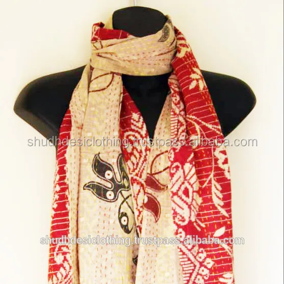 Jaipur Ethnic Designer Printed Silk Fabric Reversible Lady Scarves Cotton Kantha Girl's Shawls