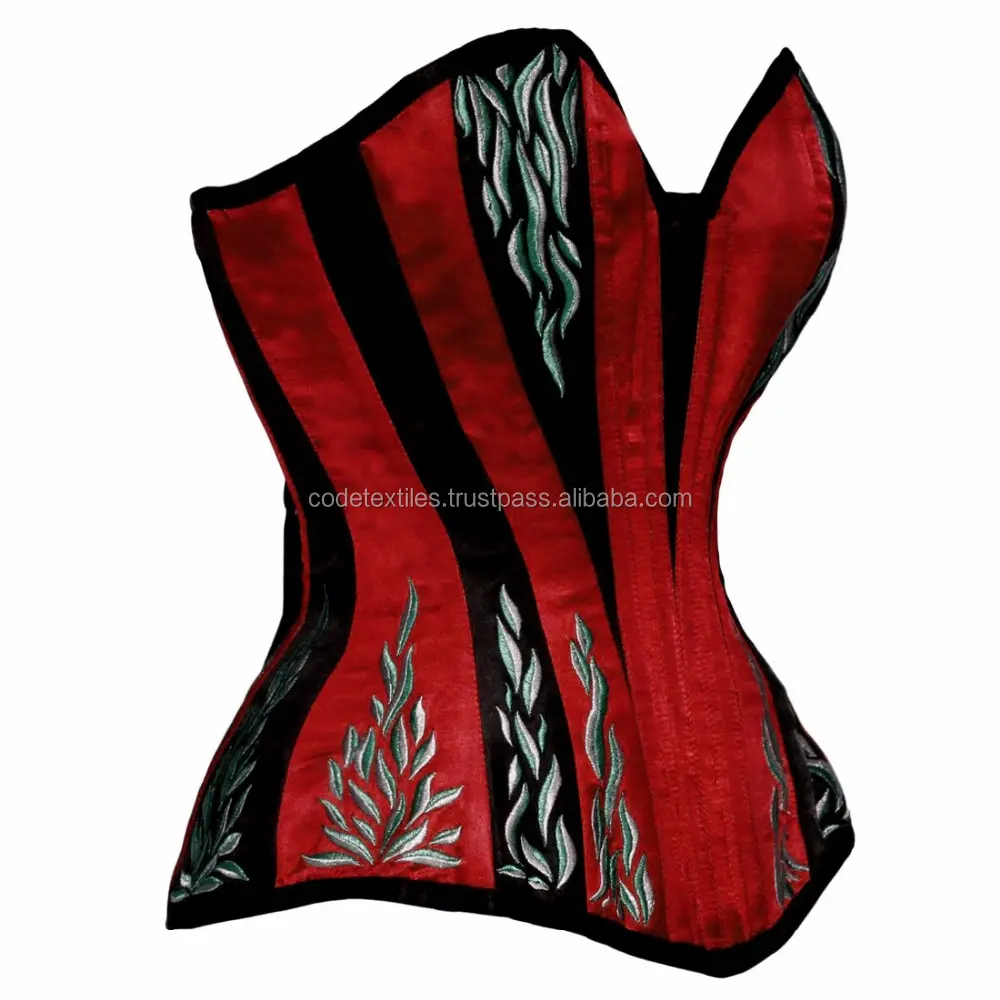 New Cetim Vermelho Regular Curvas Curta Estendido Duplo Aço Desossado Cintura Formação Overbust / Fullbust Corsets