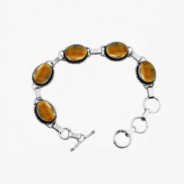 Pulsera de piedras preciosas de ojo de tigre natural, joyería de plata de ley 925, joyería de plata hecha a mano, venta en línea