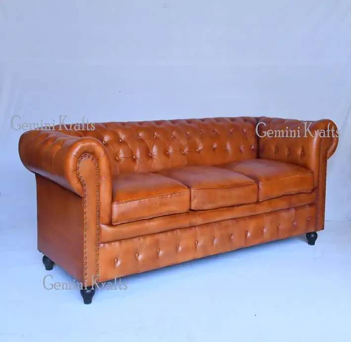 Dreisitzer Chesterfield Sofa aus echtem Leder, Vintage Leders ofa