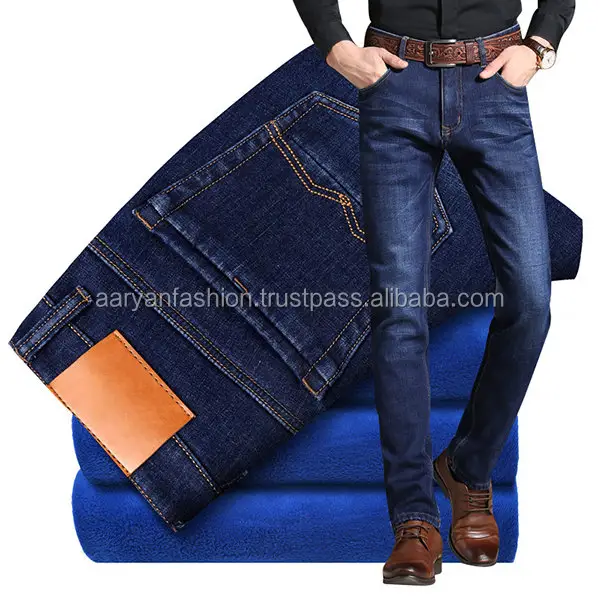 Calça jeans masculina slim fit perna reta outono-inverno forrado de lã calças jeans grossas tamanho grande jeans elásticos soltos