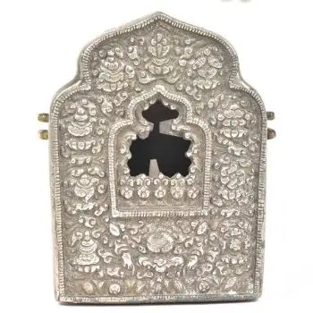 Pendentif en boîte plaqué or avec Tara vert de la déesse, cirée devant, bouddhiste tibétain, argent, pendentif tibétain, Ghau