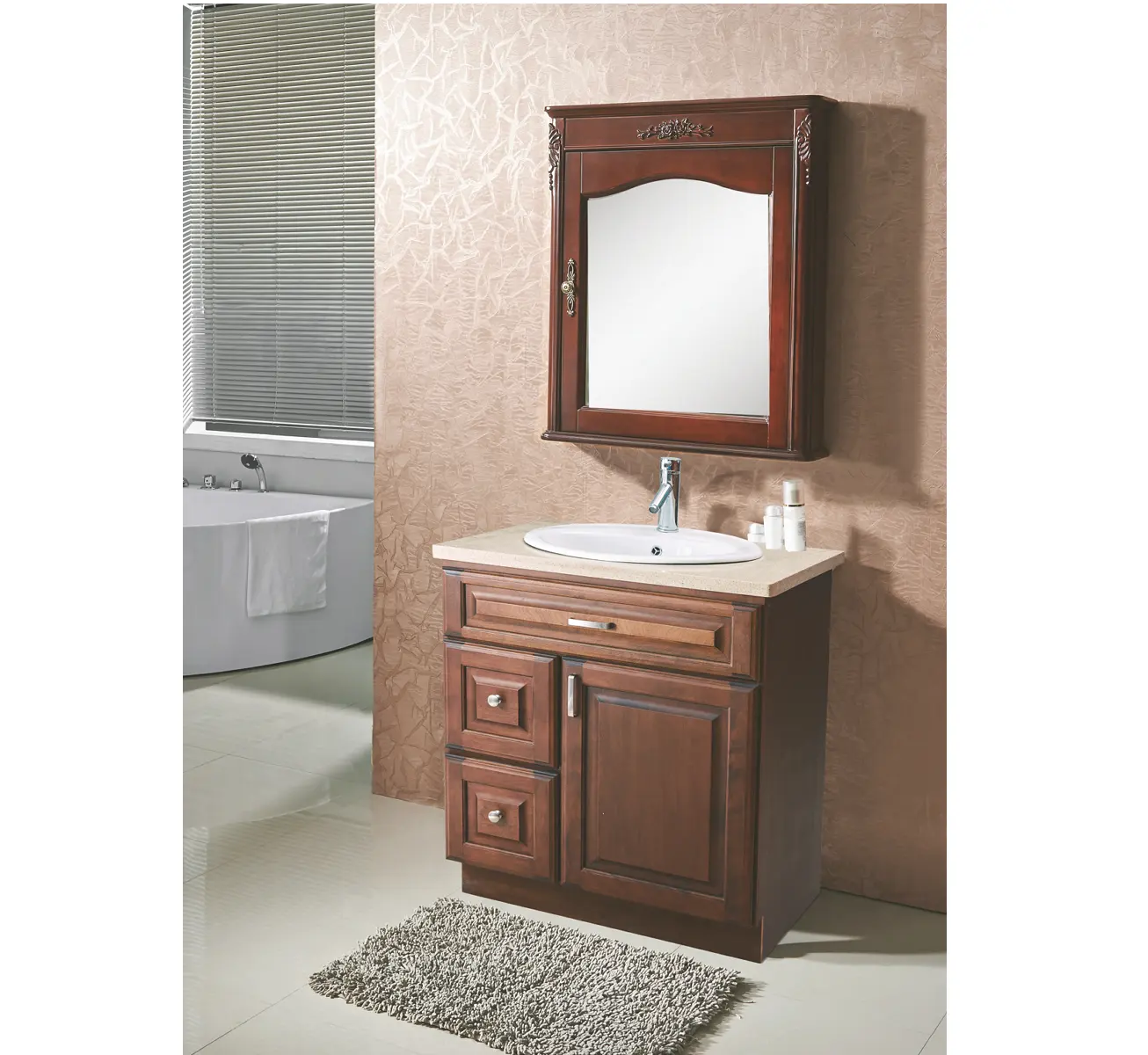 Tocador de baño personalizado, mueble para el hogar con espejo, de madera, con luz