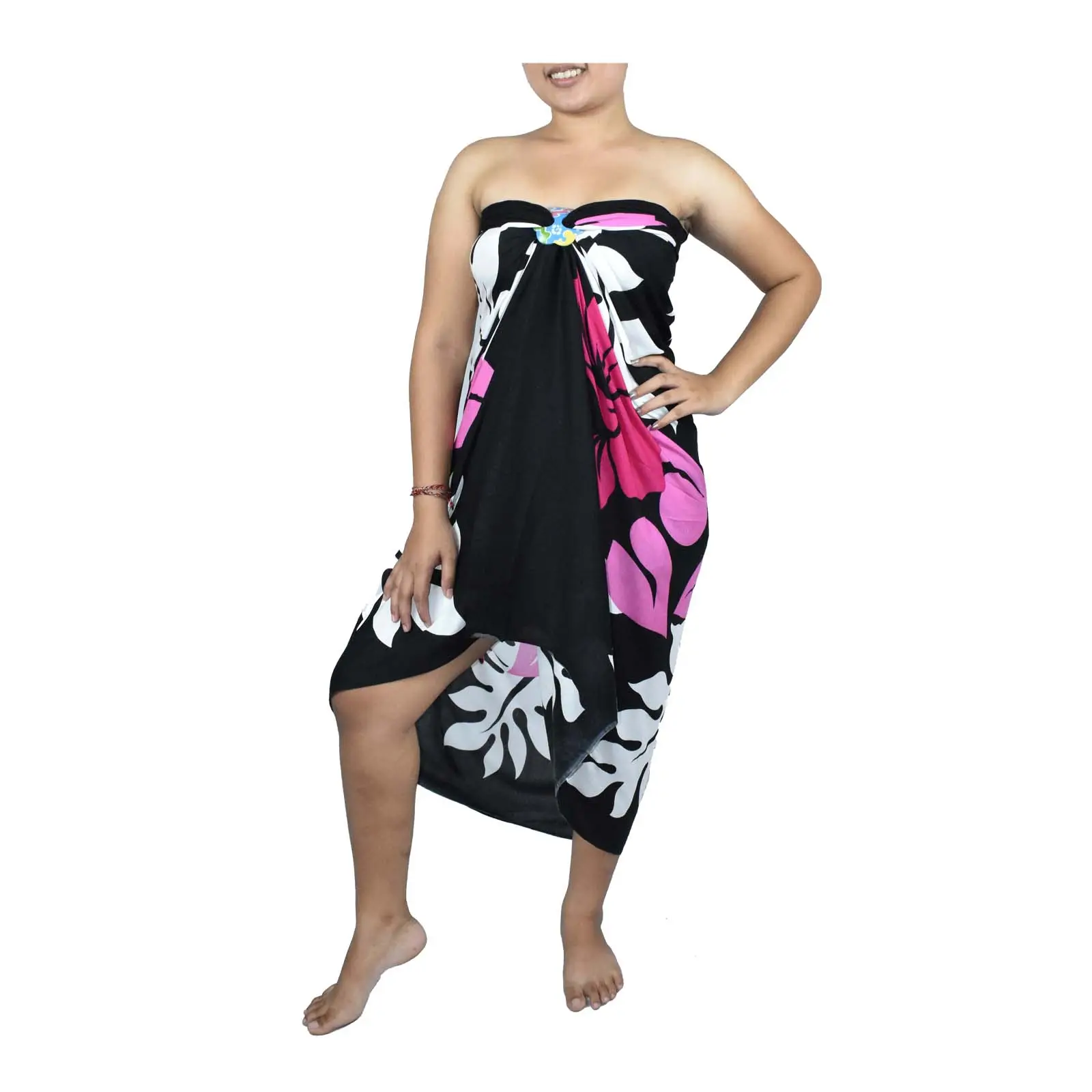Vestido de praia de rayon, atacado, roupa de banho feminina, sarongue, com estampa de flores, hibiscus