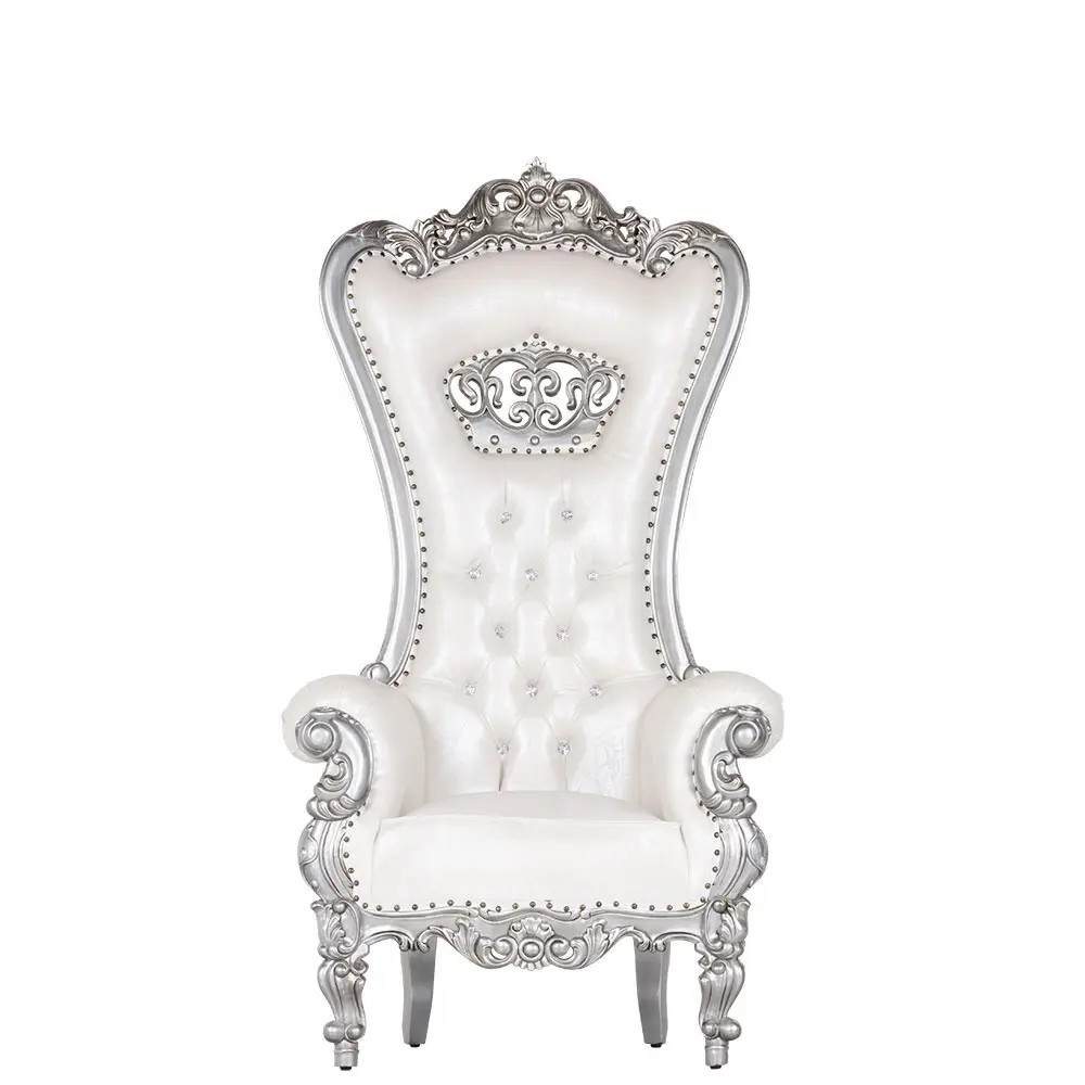 Yüksek geri lüks ahşap düğün için taht sandalyeler beyaz antika taç kral kraliçe PC olaylar ziyafet otel mobilya kiralama