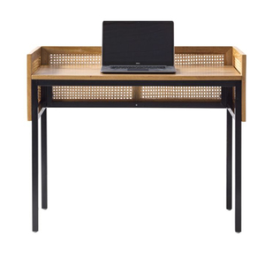 Escritorio de oficina con acabado de ratán, mesa de muebles de madera con soportes de almacenamiento, estantes, escritorios de ordenador, trabajo para oficina, estable moderno - Product Image 6