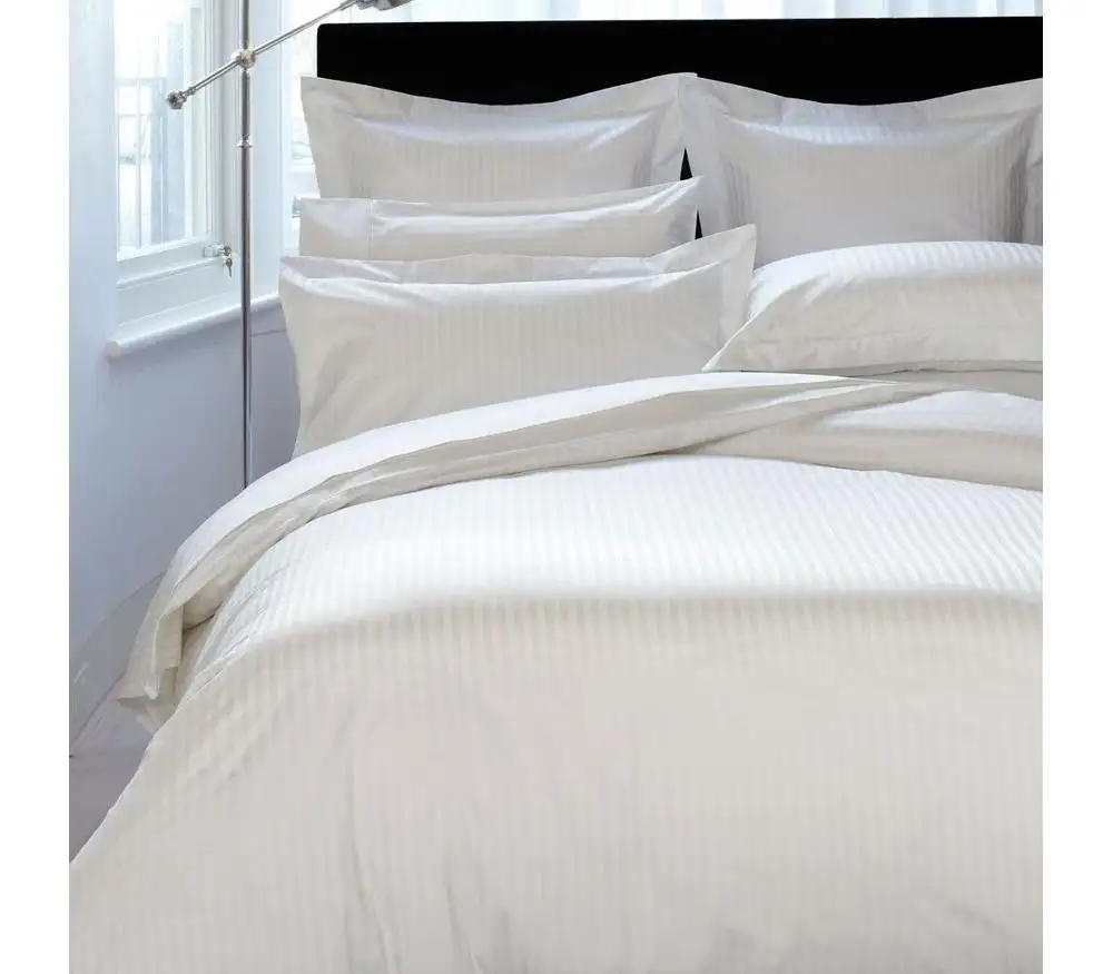 Set di biancheria da letto 100% Turco a strisce di raso di cotone commercio all'ingrosso di Hotel di Lusso Tessile bianco 4 pcs copripiumino biancheria da letto foglio di cuscino caso