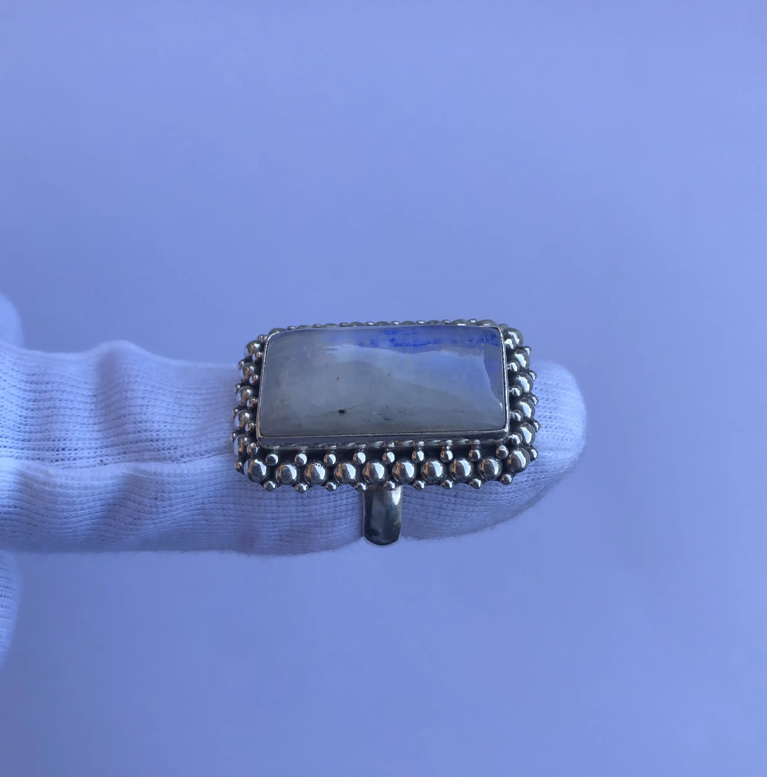 Cabujón calibrado de piedra lunar natural, diseño étnico hecho a mano, anillos de piedras preciosas semipreciosas de Plata de Ley 925, joyería en línea