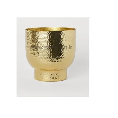 Vaso de flores para jardim, plantador de ferro, vaso de flores dourado e brilhante, acabado, com martelo, para decoração de jardim, uso interno e externo