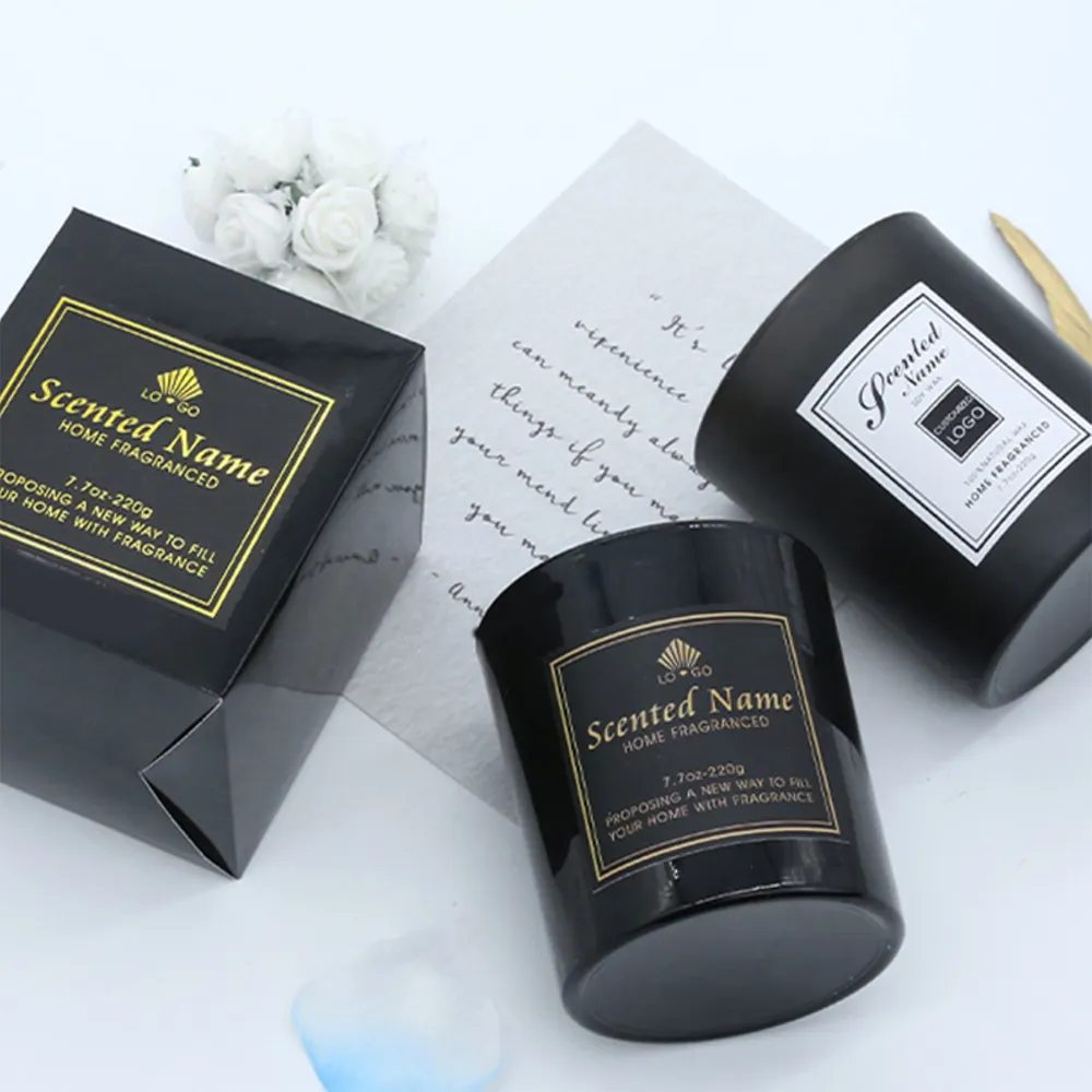 Velas aromáticas de cera de soja, velas perfumadas con logotipo, marca privada personalizada, color negro, elegante