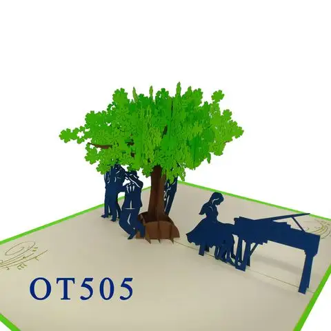 Musical Under The Tree Pop Up Card Laser Cut Wholesale Hot Products Handmade Tree Greeting Paper Kirigami