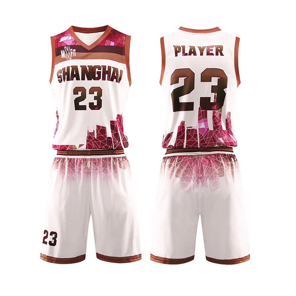 Nuevos uniformes de baloncesto Rosa Juego de entrenamiento de baloncesto para niños Uniformes de equipo Camisetas de entrenamiento Impresión digital transpirable