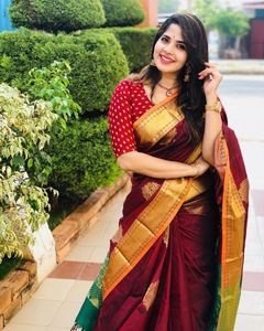 Beautiful Rich Pallu &amp; Jacquard Weaving Work with Green and Red Colour Blouse Fancy <strong>Sari</strong> Wholesale Low Price - Product Image 2