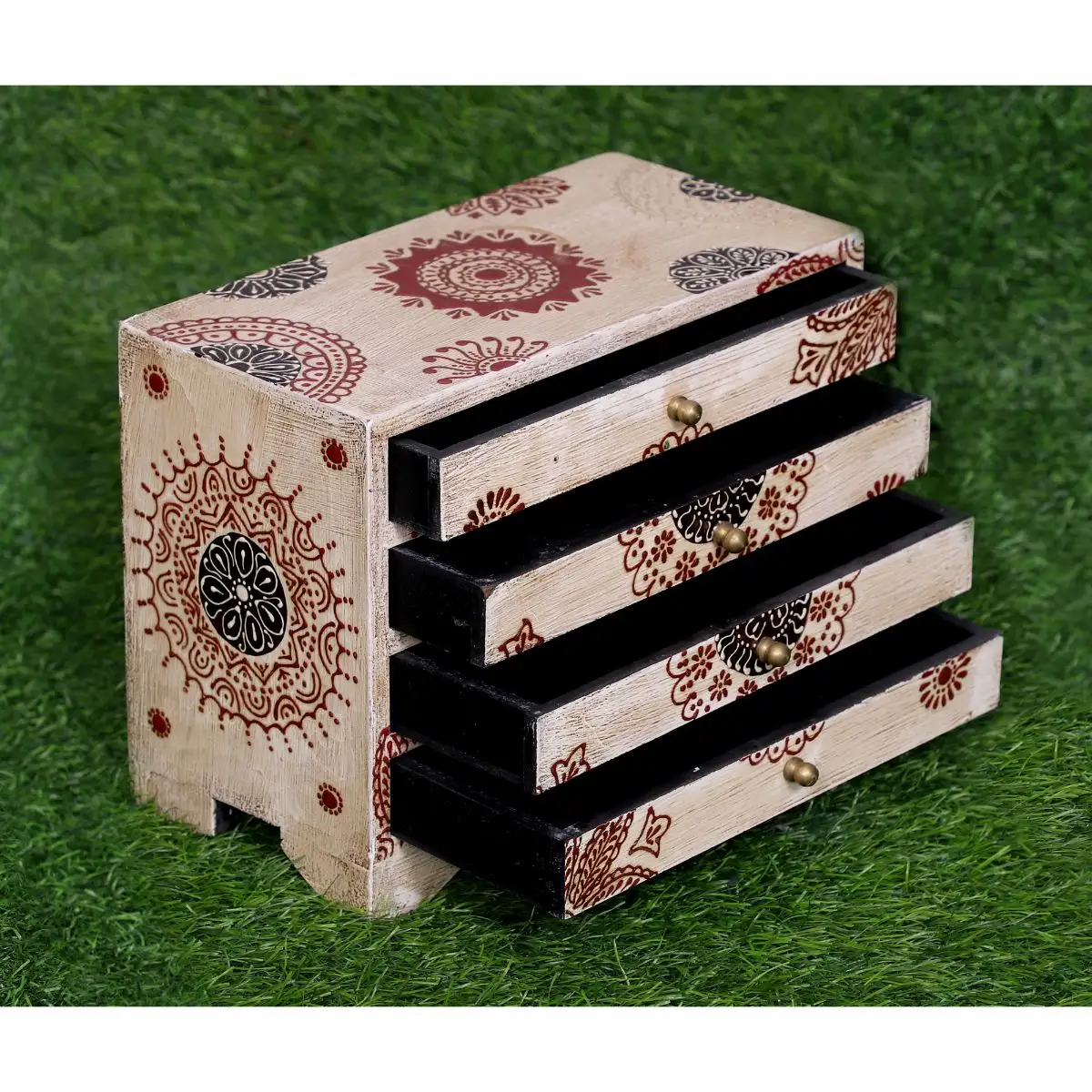 Cajón de madera hecho a mano, con estampado floral