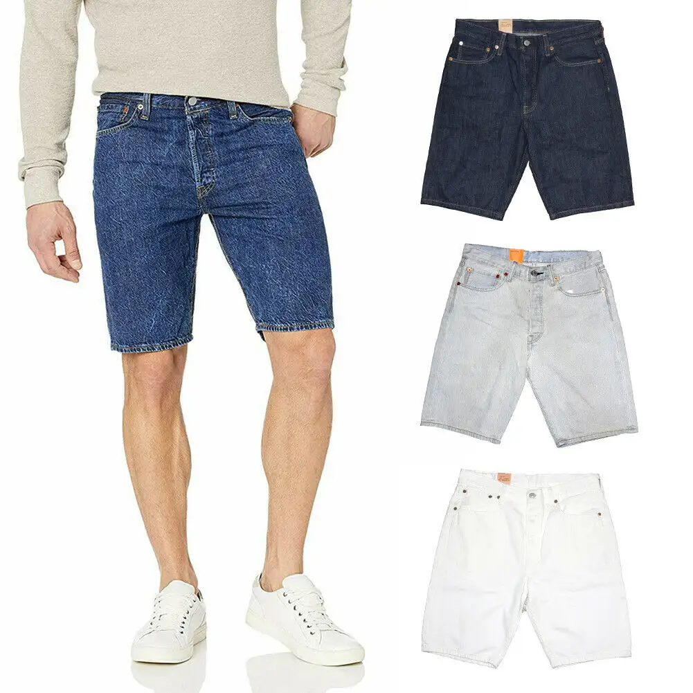 Shorts em denim masculinos, jeans de algodão tamanho regular multi-bolsos, confortável, curto para homens, preço barato