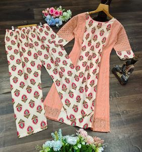 Chikankari Kurtis & tam astar ile pamuk baskılı plazo kadınlar için en iyi kalite Kurtis seti düşük fiyat - Product Image 1
