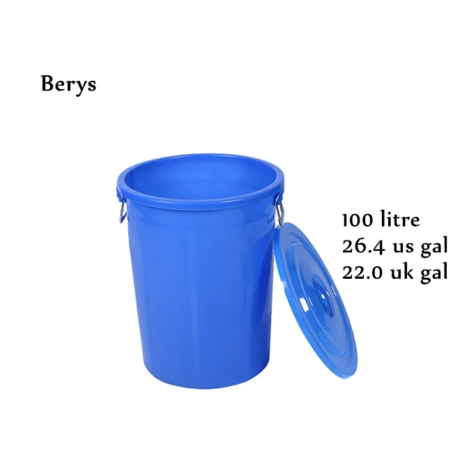 100l 100 liter pint 20 gallon round plastic white food water bucket with lid handle