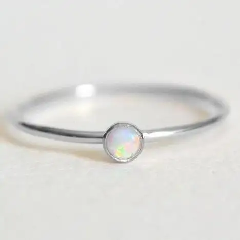 925 Sterling Silver 4mm Ethiopian Fire Opal Round Stone Dainty Ring Sale Semi Precious Gemstone Jewelry Basic Classic Rings Buy