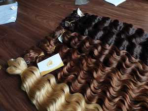 ベトナムレミーヘアエクステンションウィッグオムブレブラウン赤束深い波状二重描画