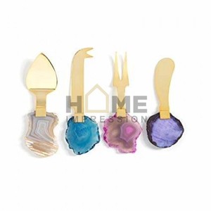 New Arrival Attractive Design Set of 2 <strong>Agate</strong> <strong>Handle</strong> Spoon Cutlery Set Modern Luxury Beautiful Decorative Cutlery Set - Product Image 3