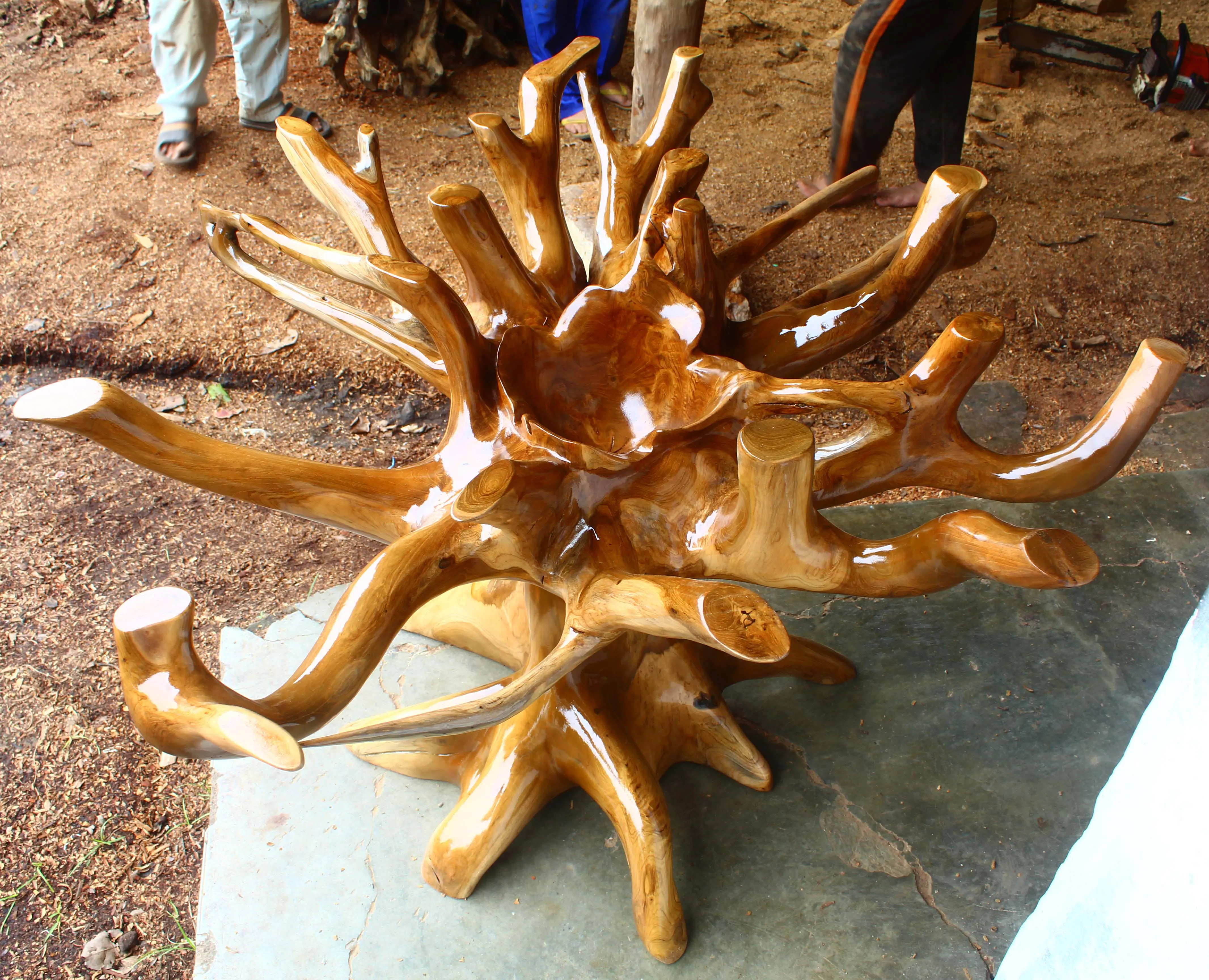 Teak Wortel Sokkels Of Beton Eettafel Voor Glas