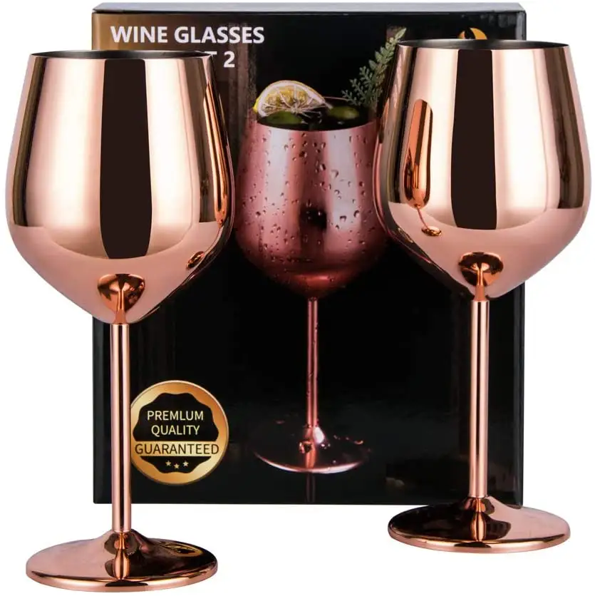 卸売金属ワインカップカクテルグラスステンレス鋼銅メッキ赤ワイングラスキング