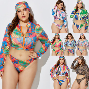 Fabrika çıkış OEM/ODM 3 adet artı boyutu mayo, baskı kadınlar seksi Bikini artı boyutu mayo şapka ile - Product Image 3