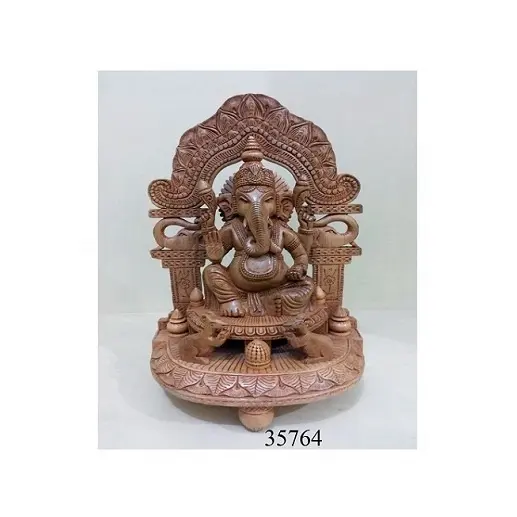 Dekoratif ahşap Ganesh beyaz ahşap el yapımı zanaat heykel