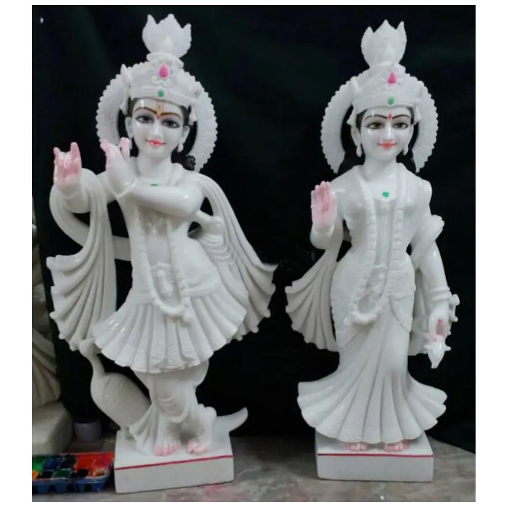 Marmo bianco Radha Krishna dipinto esclusivo esportatore di Moorti statua culto cultura indù con alta qualità