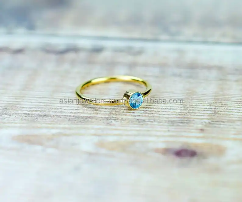 Blue Topaz Quartz Gemstone ring in 925 Sterling Silver Beautiful handmade Gold Plated Fashion Unique Jewelry