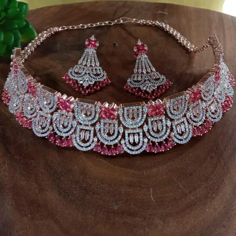 Gargantilla de moda INDIA chapada en rodio, Diamante americano, bollwood, fabricación de joyería de la INDIA