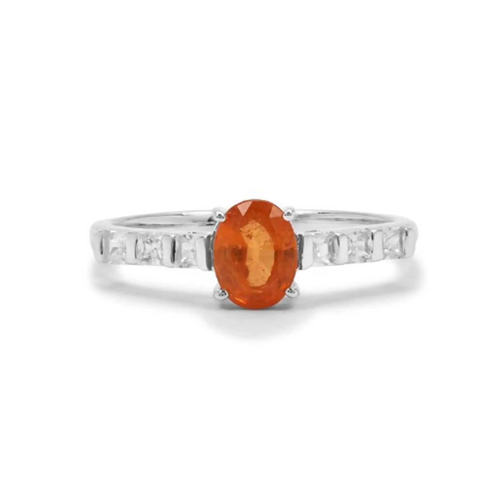 Venda quente natural mandarim garnet diamante oval 14k branco anel de ouro jóias atacado preço de fábrica