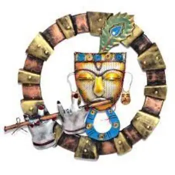 Statua del musicista dell'anello di Krishna dipinta a mano in ferro decorativo per la casa/parete al miglior prezzo all'ingrosso produce in India