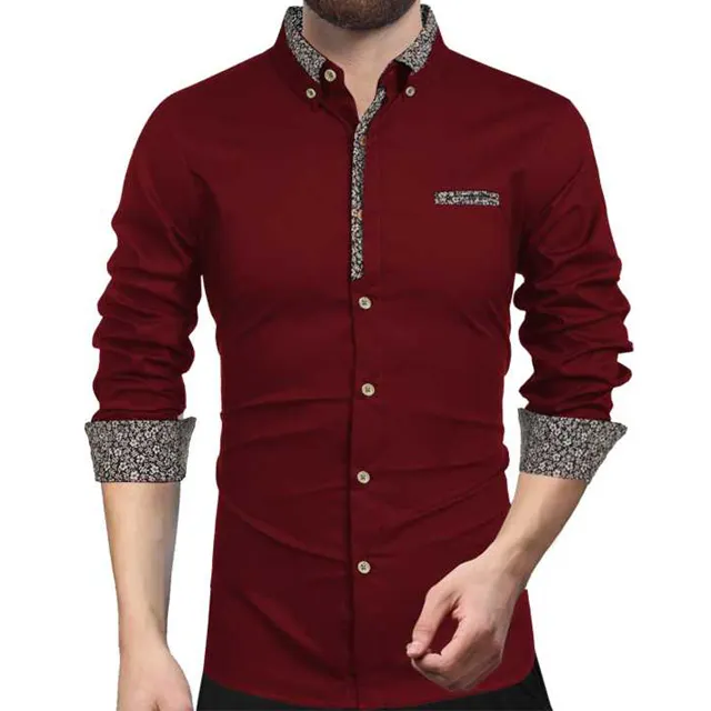 Camisa formal de algodón con botones para hombre, camisa de negocios, color rojo oscuro, último diseño, venta al por mayor