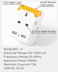 13 Sicherungs stecker adapter Drei UK-Stecker Netzteil Zwei USB-Anschlüsse LED-Nachtlicht 12V/24V/9V Ausgang PC-Material umschaltung Verwendung - Product Image 2