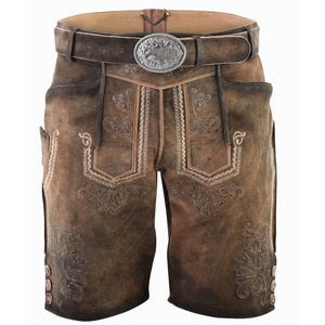 巴伐利亚传统trapten Lederhosen棕色短皮裤，带刺绣高腰运动风格同性恋服装