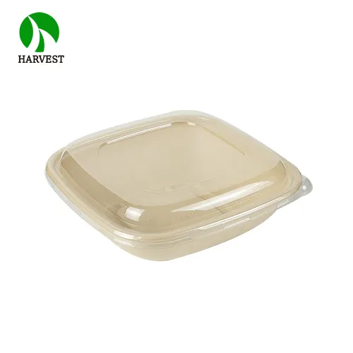 Caja Biodegradable de pulpa de caña de azúcar de fibra de bambú, caja cuadrada de 8 pulgadas, 24 Oz, 32 Oz, 48 Oz