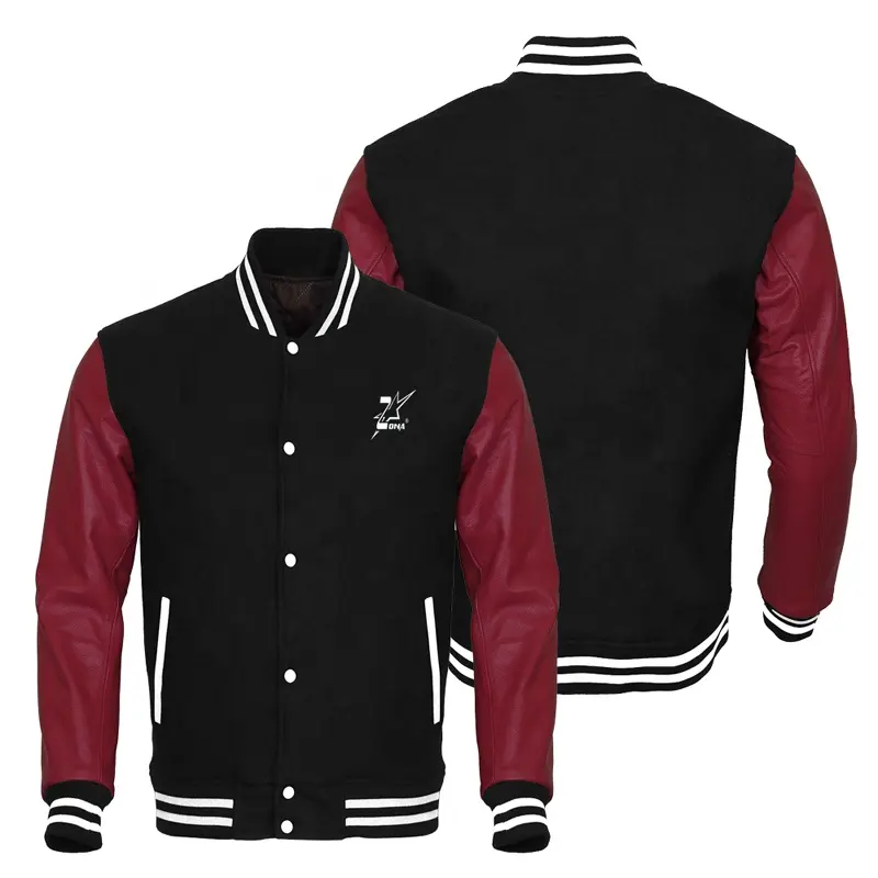 OEM Bán Buôn Mùa Đông Mùa Thu Bóng Chày Da Varsity Letterman Áo Khoác Thương Hiệu Tư Nhân Logo Cộng Với Kích Thước Của Nam Giới Varsity Áo Khoác