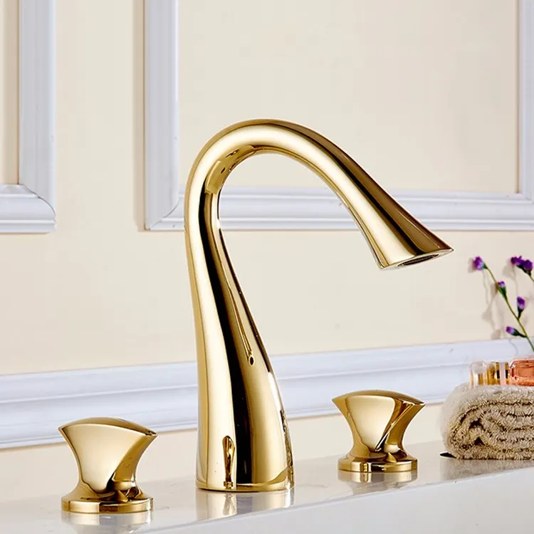 Fapully High quality contemporary bathroom 3 hole gold basin faucet