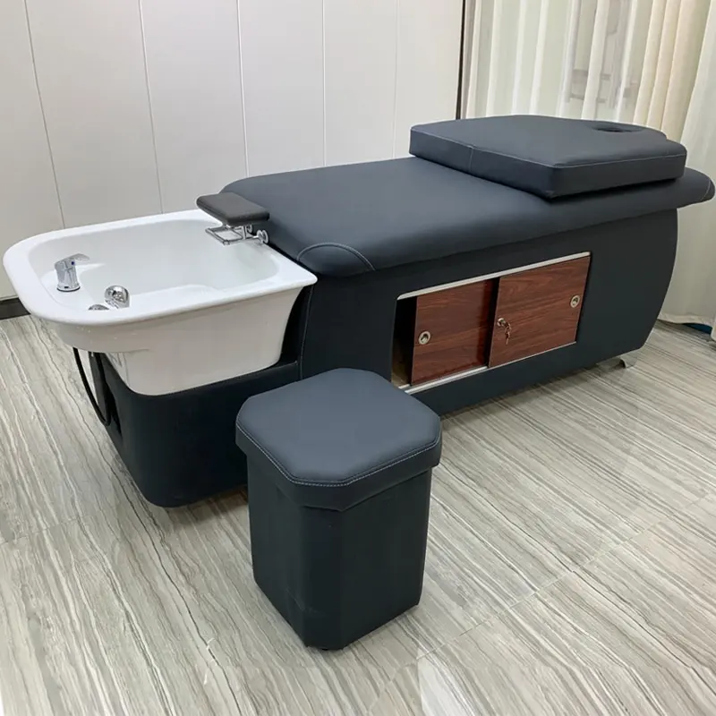Vendita calda nero massaggio idraulico Shampoo sedia letto salone Shampoo ciotola e sedia con mobiletto portaoggetti