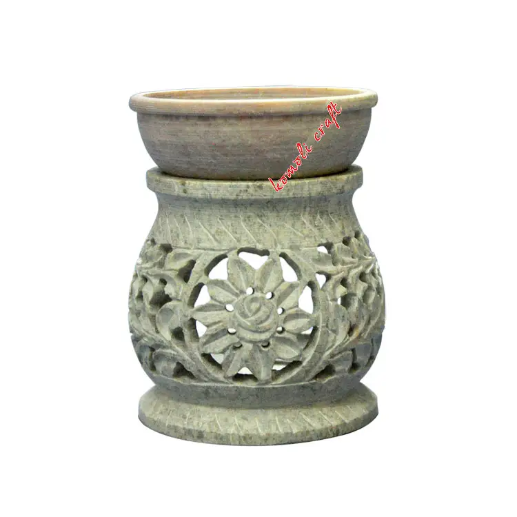 Carved flower design soapstone oil burner soapstone oil burner carved tea light holder tea light oil warmers