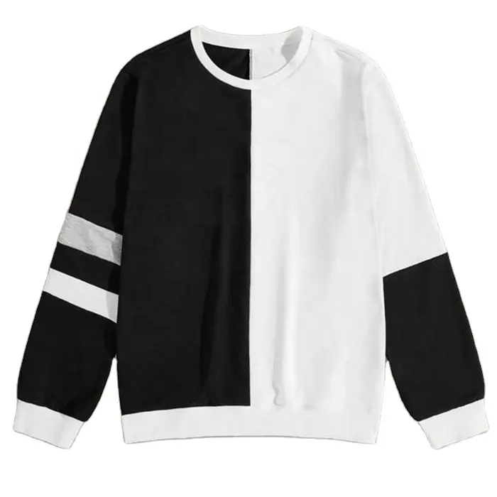 2023 Latets Hlaf Black & Half White Sweatshirt Stylish Street Wear Two Colour Sweatshirts For Men Customised Design Cotton Shirt